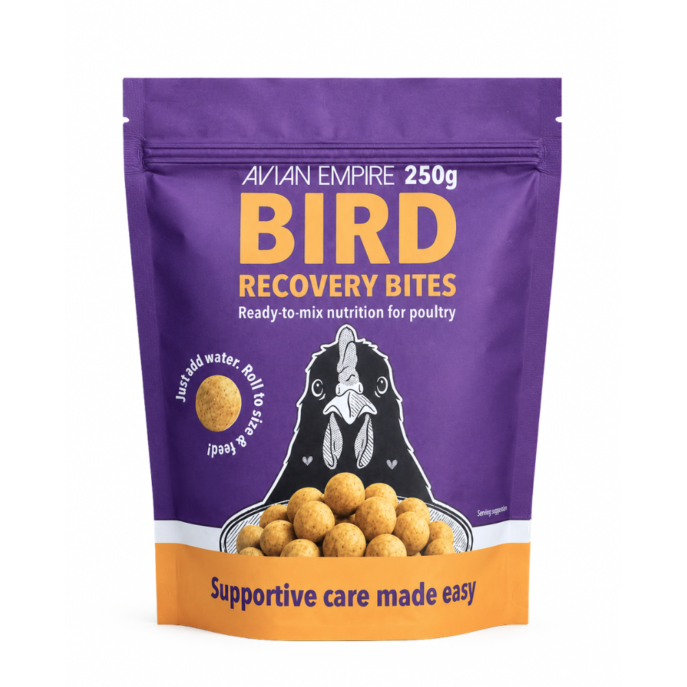 Purple package of Avian Empire Bird Recovery Bites on a white background