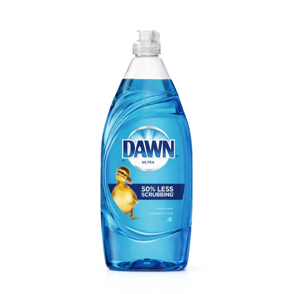 Bottle of Dawn Ultra dish soap with a duckling on a white background