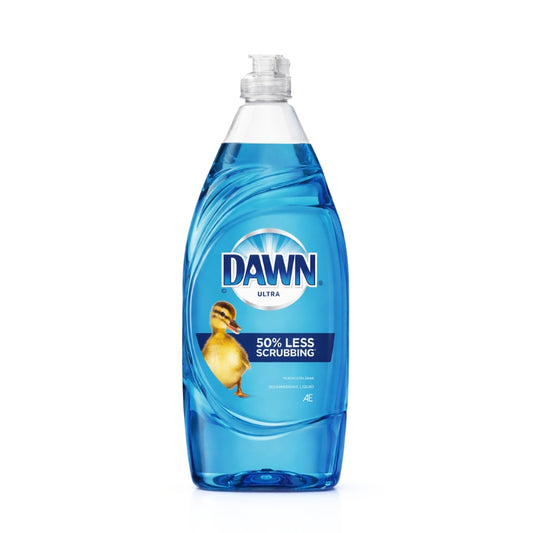 Bottle of Dawn Ultra dish soap with a duckling on a white background