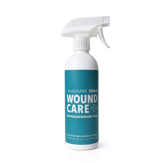 Wound Care Plus hypochlorous acid spray for bird wound hygiene and skin care 500ml bottle