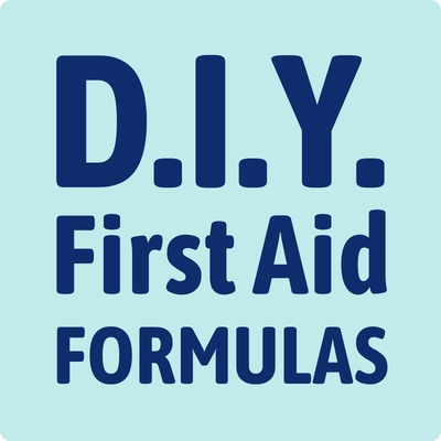 Text 'D.I.Y. First Aid Formulas' on a light blue background