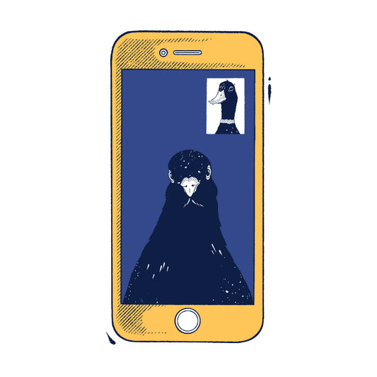 Bird illustration on a mobile phone graphic for Avian Empire Pay It Forward avian consultation donation programme