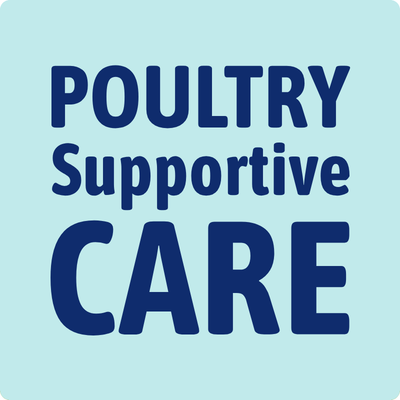 Text 'POULTRY Supportive CARE' on a light blue background