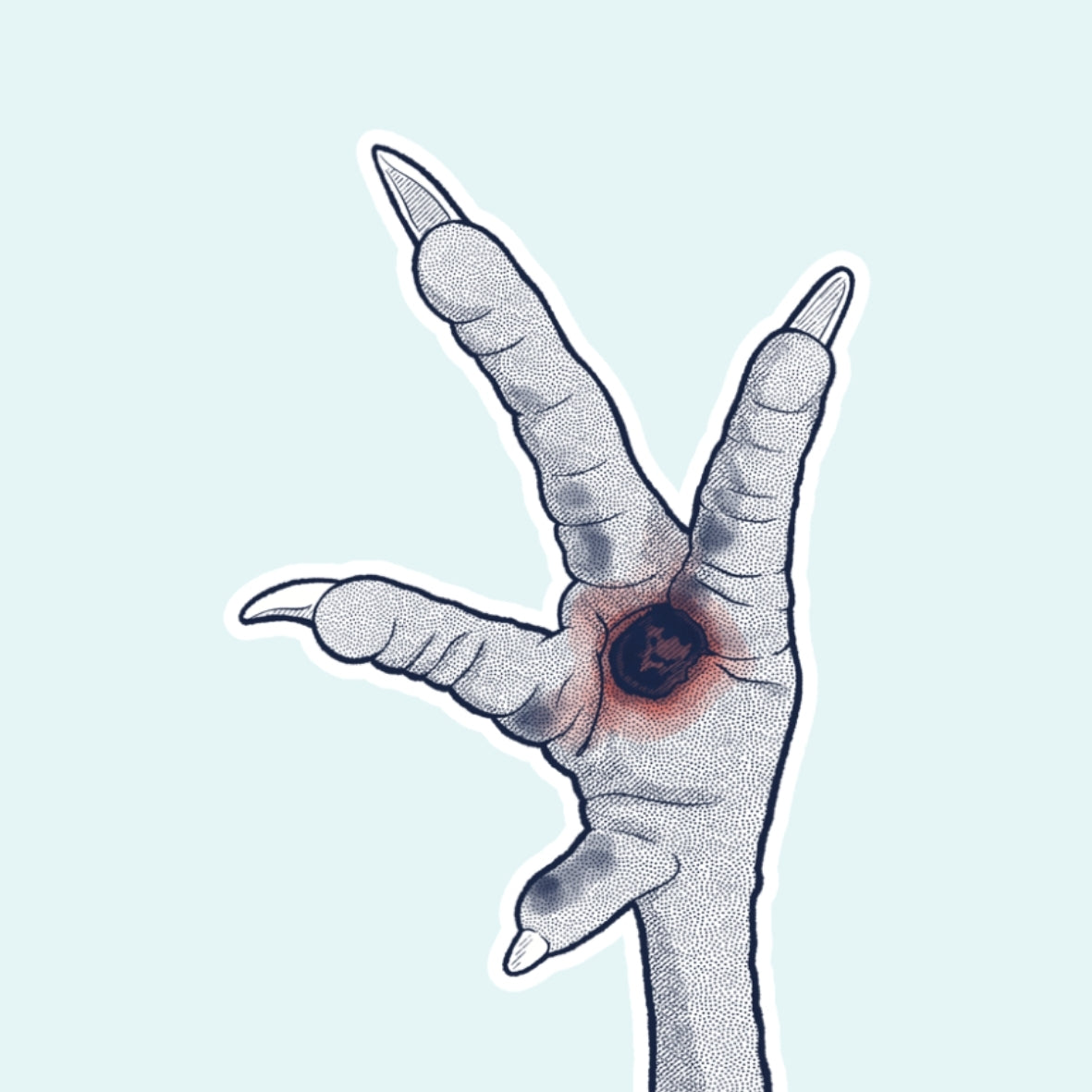Illustration of a bird's claw on a light blue background